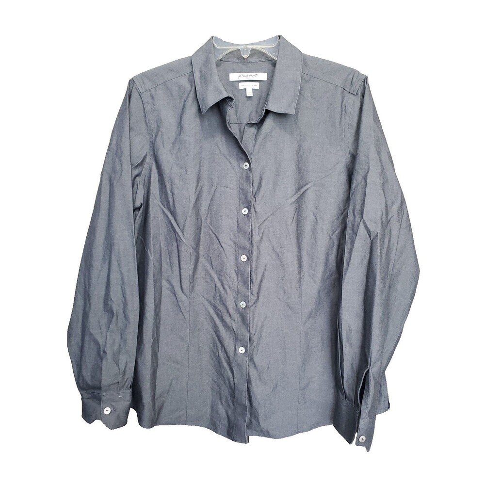 Foxcroft Heritage Non-Iron Fitted Gray Long Sleeve Button-Up Shirt Size 14
